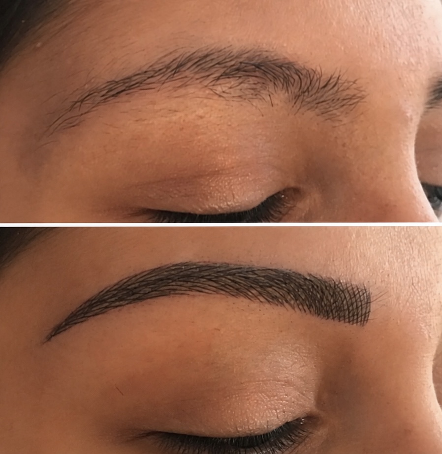 Microblading-Augenbraue vor und nach der Behandlung